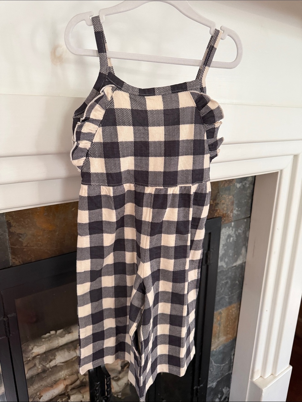 Gerber Cream and Black Check Ruffle Strap One-Piece, 100% Cotton. 3T. New!